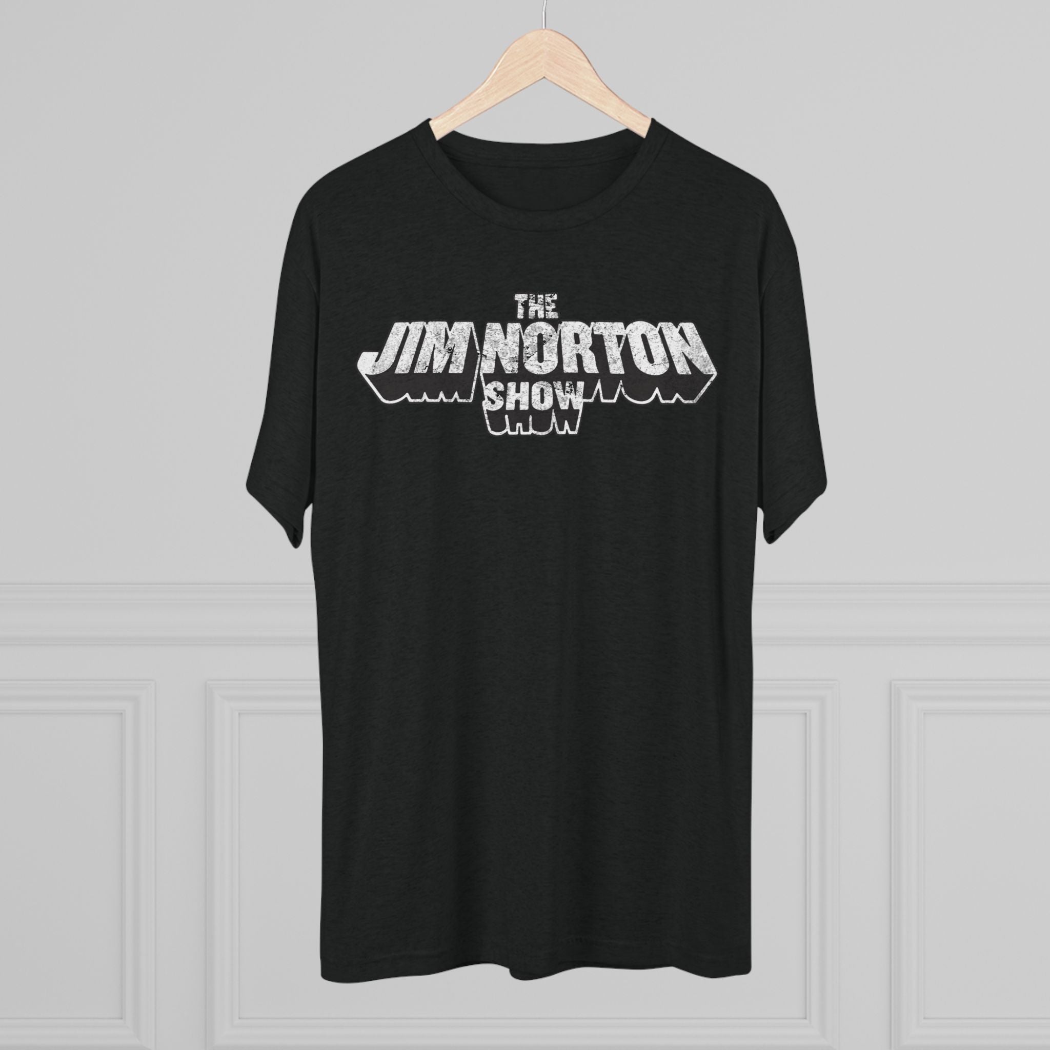 The Jim Norton Show White Black Distressed Logo Triblend Athletic Fit Shirt