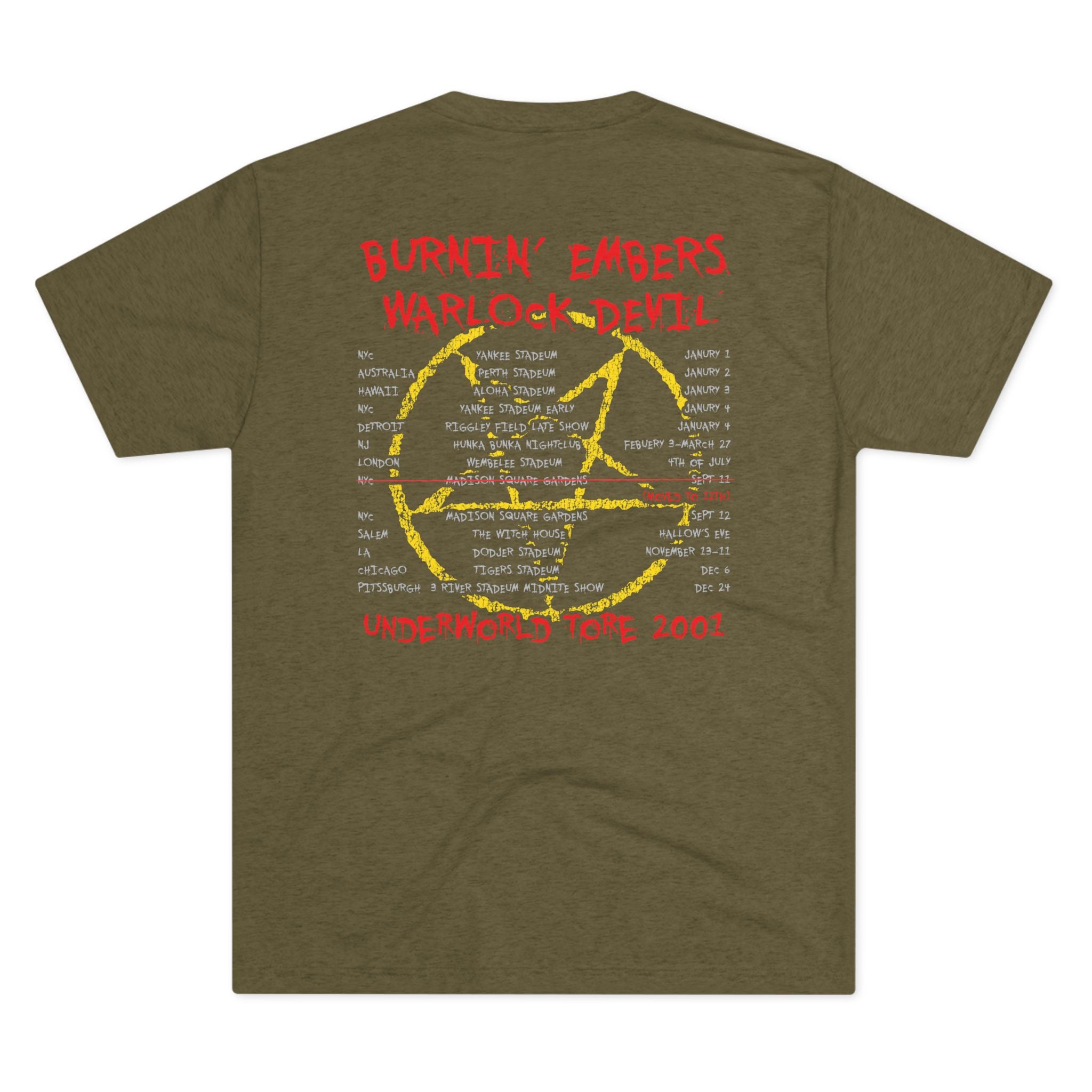 Burnin Embers world tour 2001 Triblend Athletic Fit Shirt DOUBLE SIDED