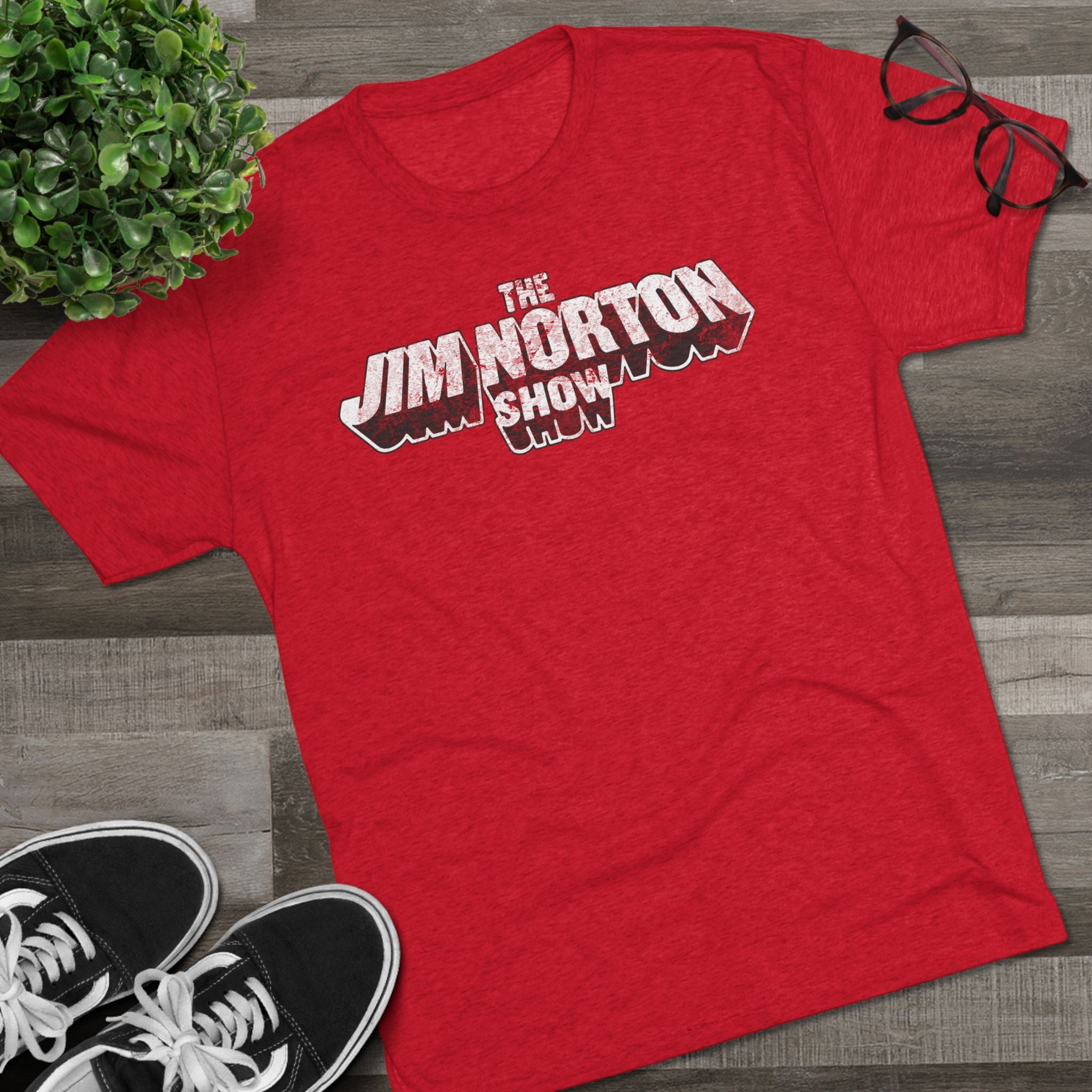 The Jim Norton Show White Black Distressed Logo Triblend Athletic Fit Shirt