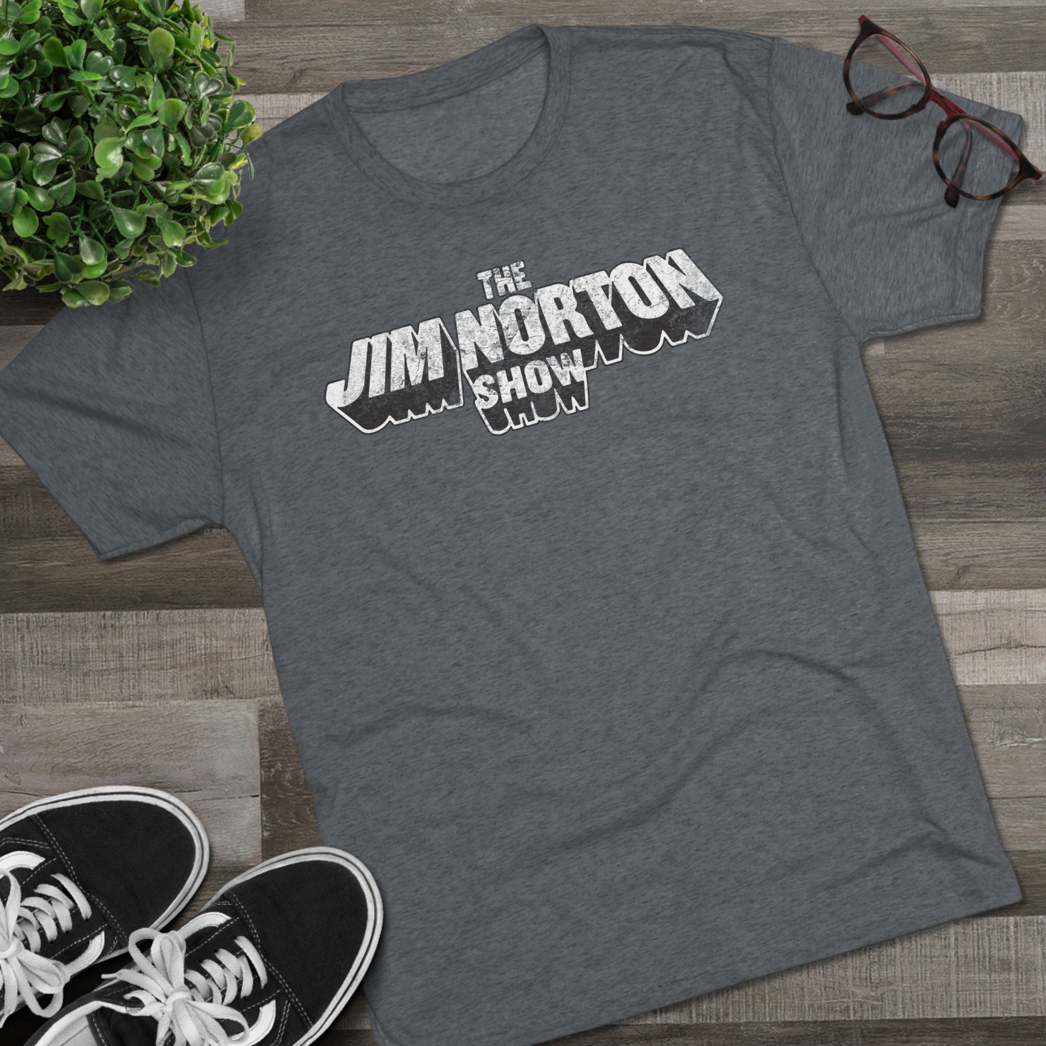 The Jim Norton Show White Black Distressed Logo Triblend Athletic Fit Shirt
