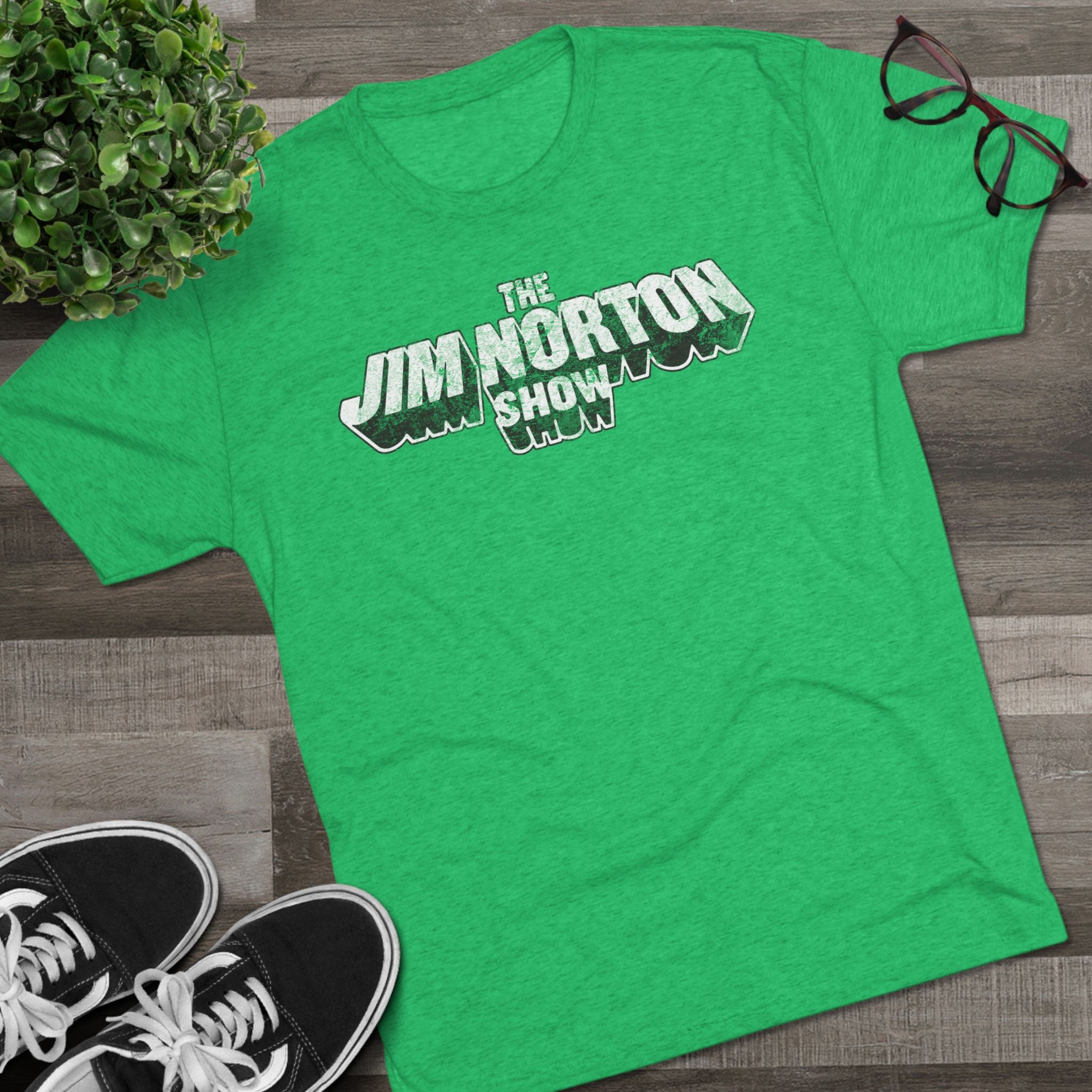 The Jim Norton Show White Black Distressed Logo Triblend Athletic Fit Shirt