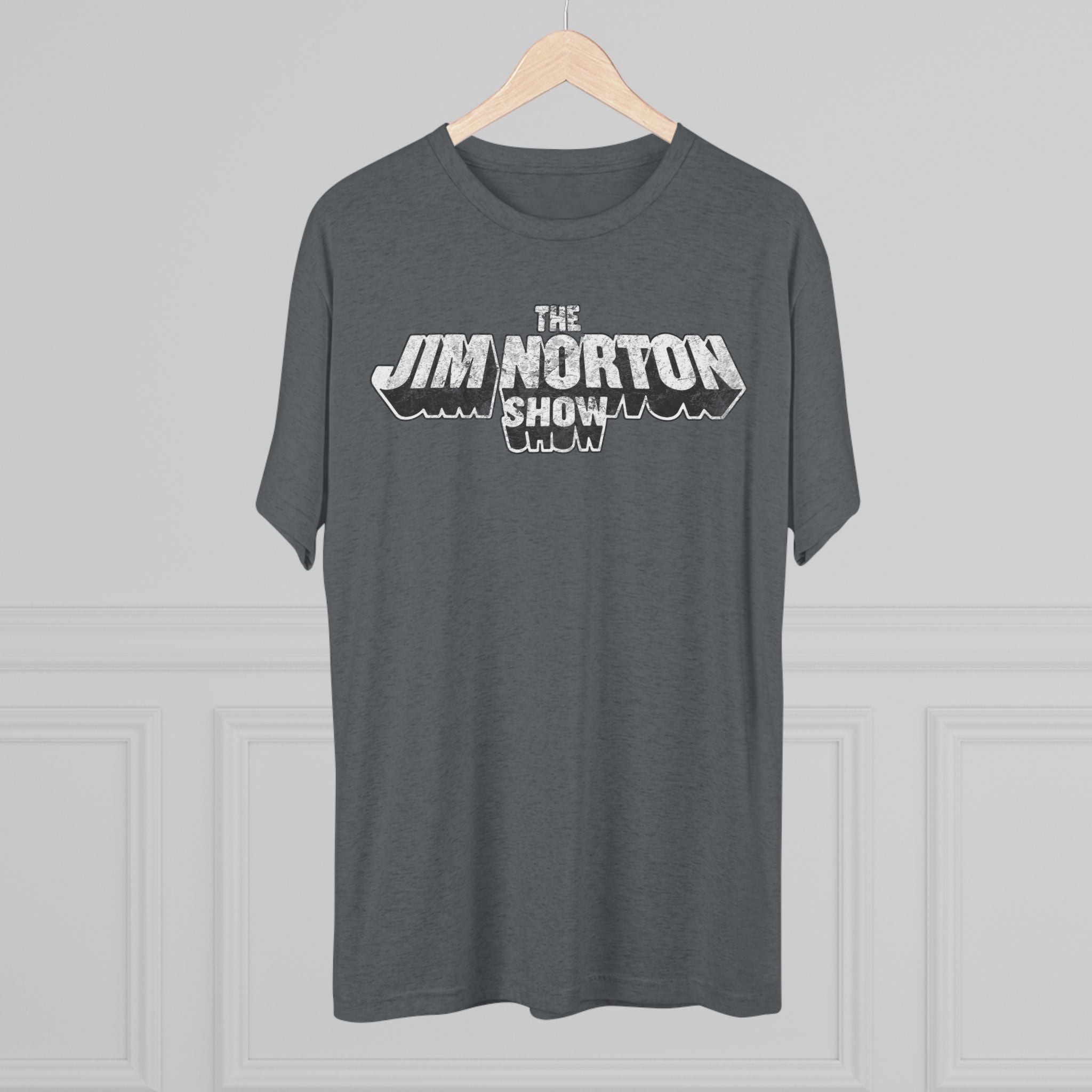 The Jim Norton Show White Black Distressed Logo Triblend Athletic Fit Shirt