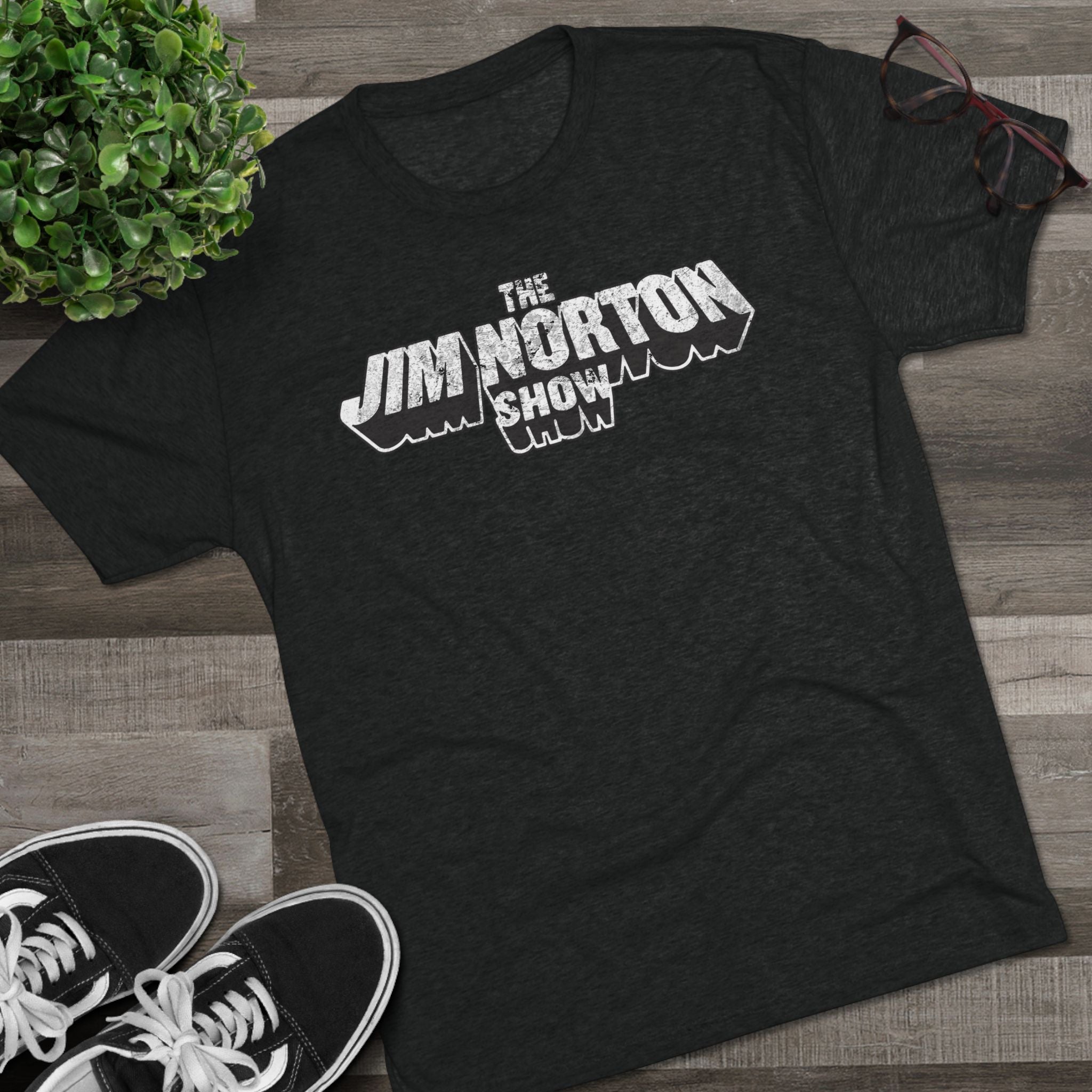 The Jim Norton Show White Black Distressed Logo Triblend Athletic Fit Shirt