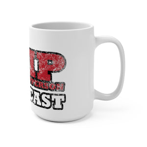 The Chip Chipperson Podacast Distressed Logo White 15oz Mug