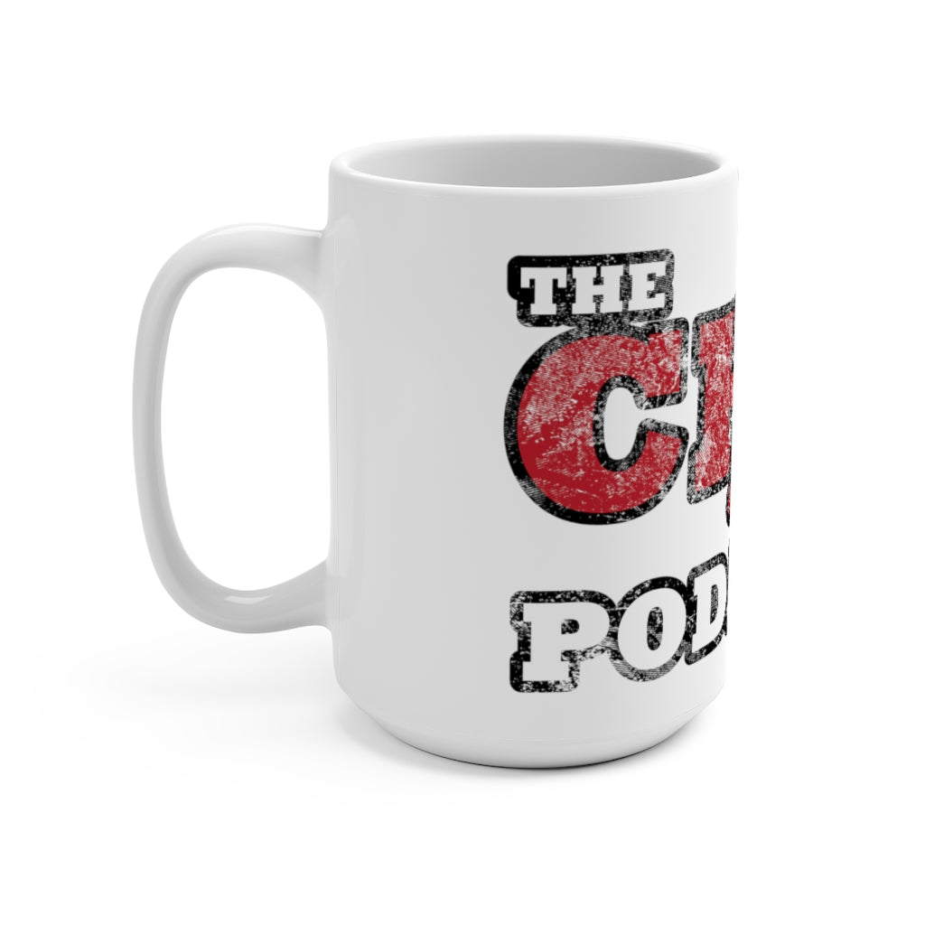 The Chip Chipperson Podacast Distressed Logo White 15oz Mug