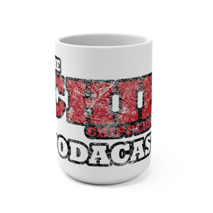 The Chip Chipperson Podacast Distressed Logo White 15oz Mug